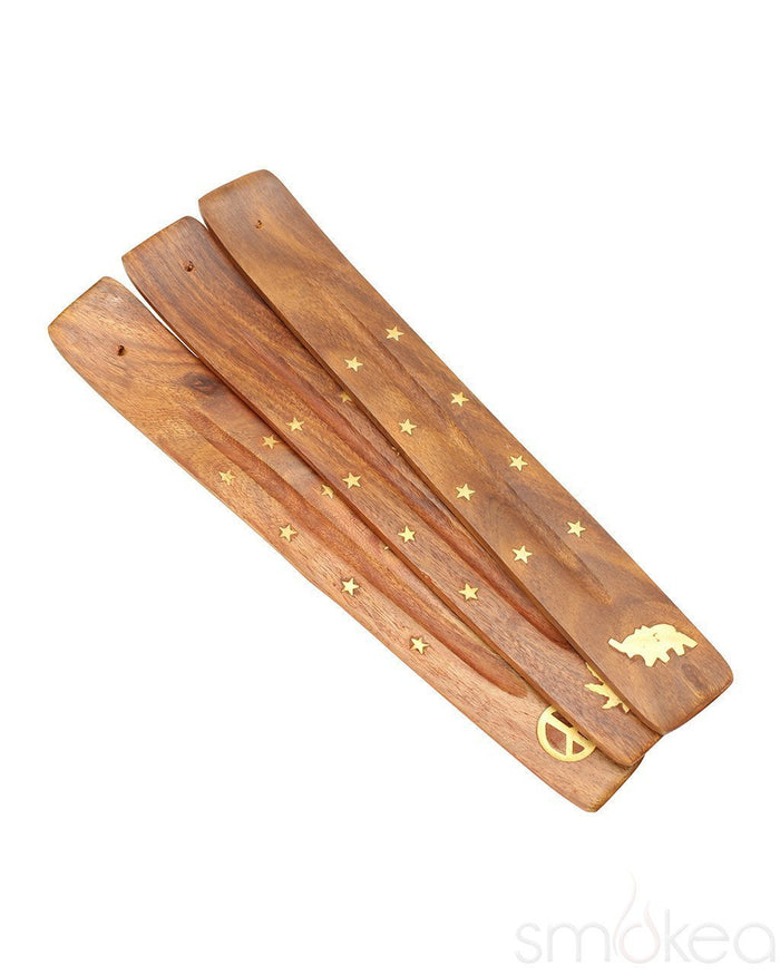 SMOKEA 10" Wooden Incense Burner w/ Brass Inlay